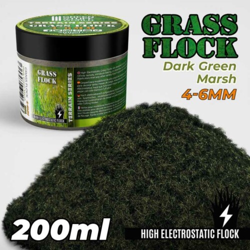 Green Stuff World 11159 - Static Grass Flock 6mm - Dark Green Marsh 200ml